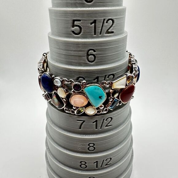 7.5" Mult-gemstone and shell stamped sterling silver bracelet! - Picture 4 of 14